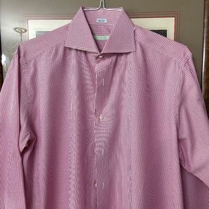 Men's Made in Italy Pinstripe L/S Buttoned Cuff Shirt with Flared Collar